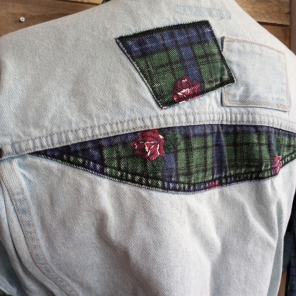 Vintage LA Gear Denim Jacket Plaid Acid Wash Boxy 90s Grunge SZ Small Oversized - Picture 7 of 10